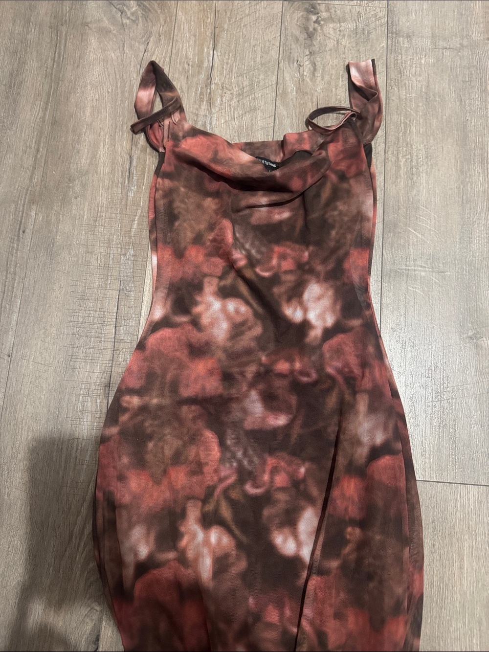 PrettyLittleThing Brown and Rust Floral Cowl Midi Dress